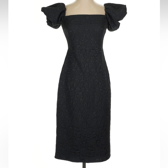 Laundry by Shelli Segal Black Textured Off The Shoulders Cocktail Dress Size 2 - Picture 2 of 5